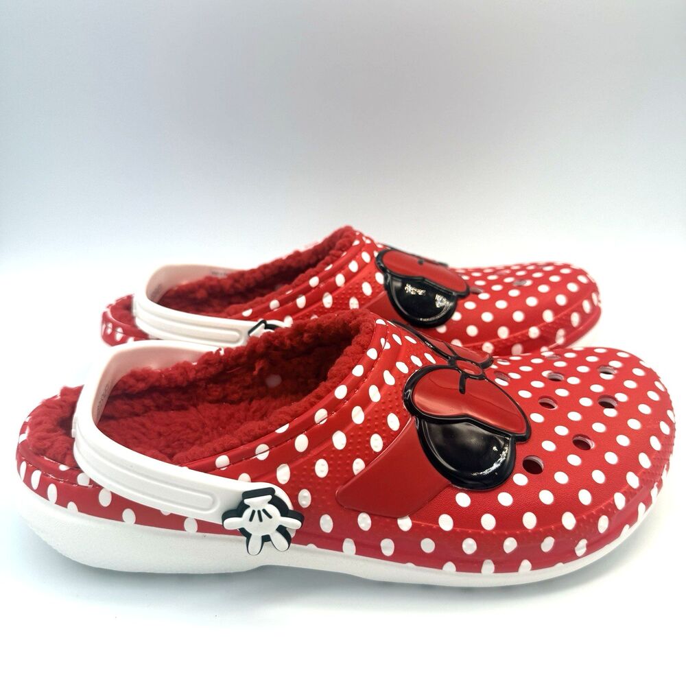 Crocs Minnie Mouse Classic Clog Youth Girls Size J6 Lined Red Polka Dot Bow NWT